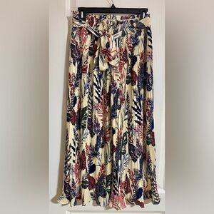 Alice Blue Pleated Wide Leg Tropical Novelty Flowy Belted Pants Size Medium